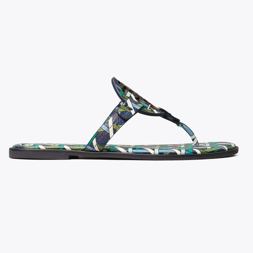 Tory Burch Miller Sandal Navy Basket-Weave Logo - Picture 4 of 10